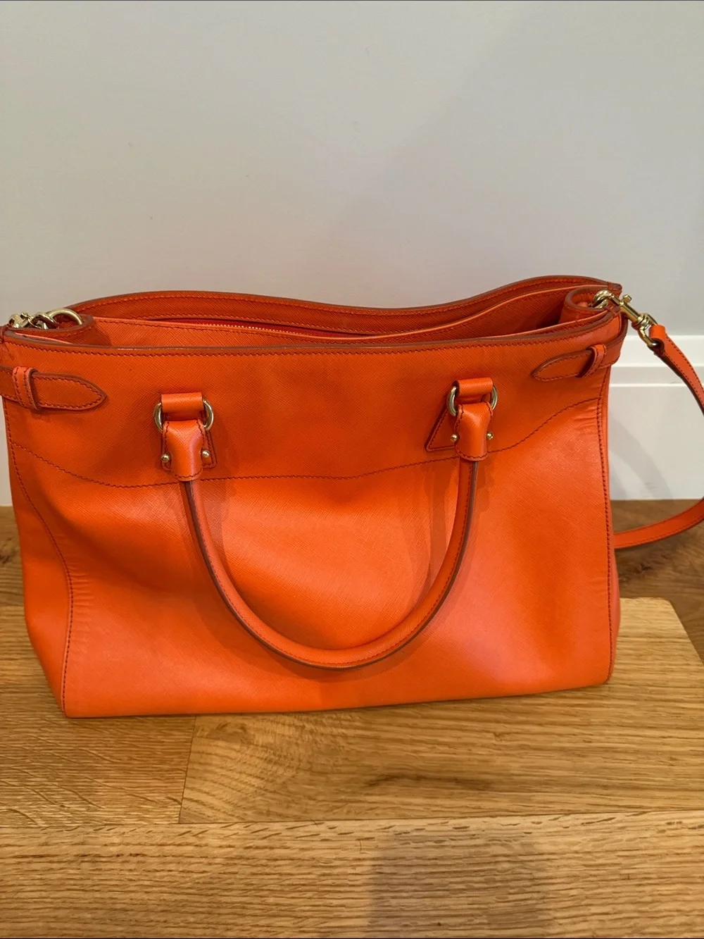Salvatore Ferragamo Orange Leather Tote with Gold Hardware
